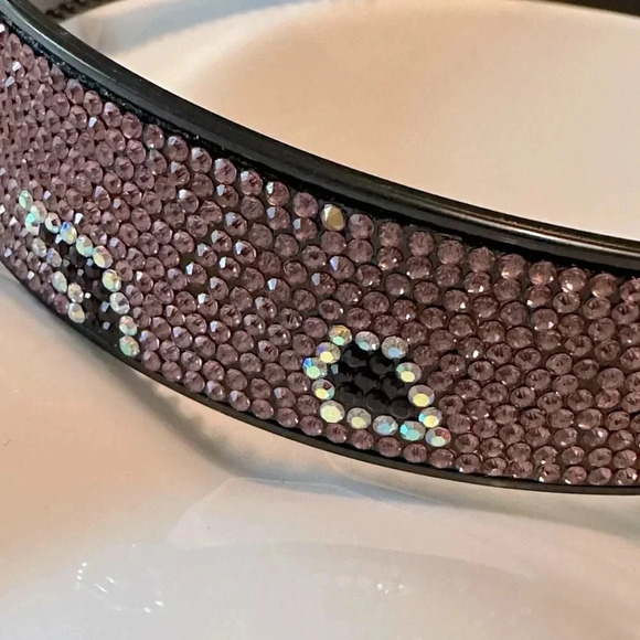 Purple Animal Print Crystal Rhinestone Headband Wide & Flat with Combs - Picture 4 of 5